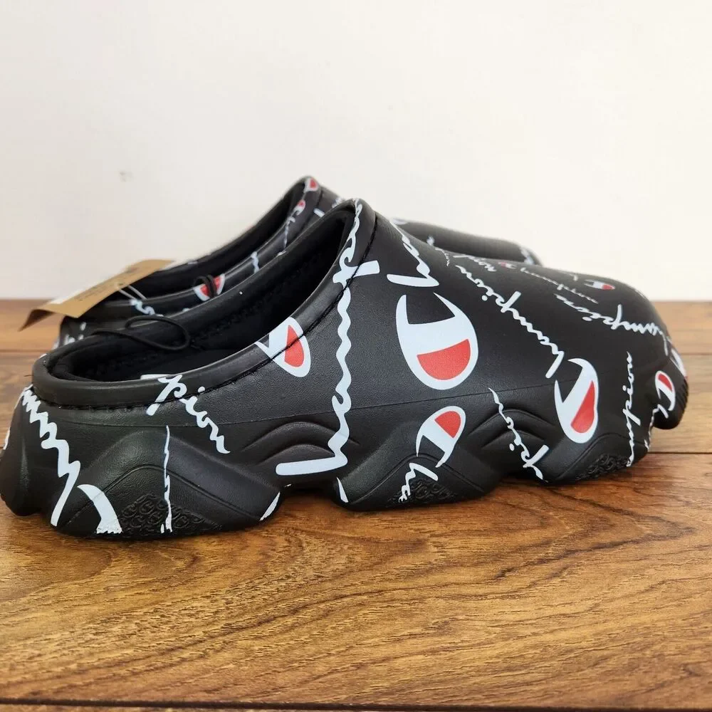 New Champion Super Meloso Warped Slides Black White Mens Sz 7 Closed Toe Slip on